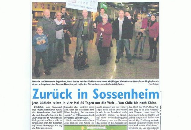 Zeitungsartikel Sossenheimer Wochenblatt 05.12.2012 - Heimkehr von der Weltreise