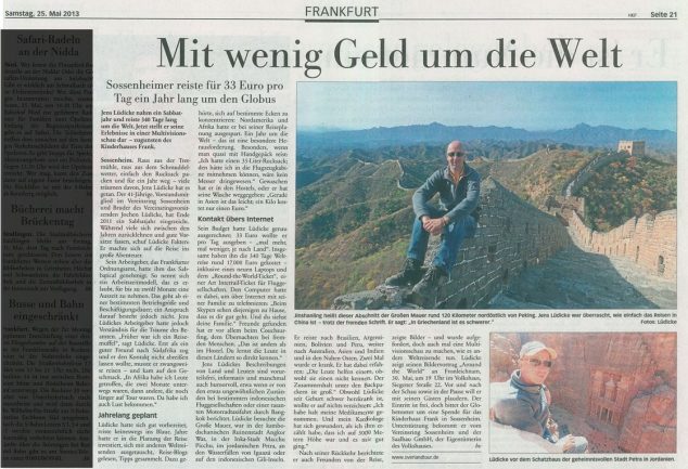 Zeitungsartikel Frankfurter Neue Presse (FNP) vom 25.05.2013