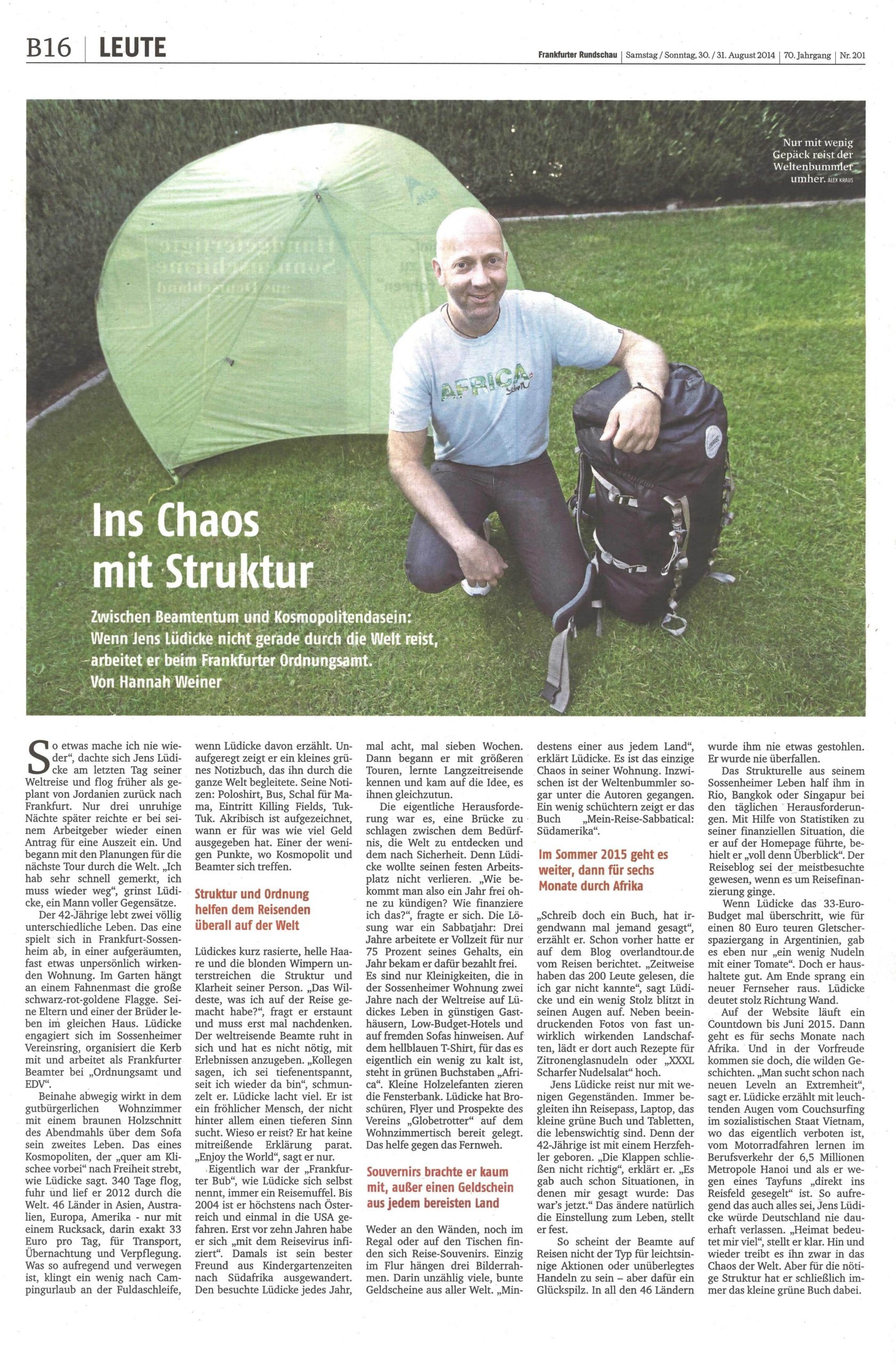 Zeitungsartikel Frankfurter Rundschau vom 30.08.2014