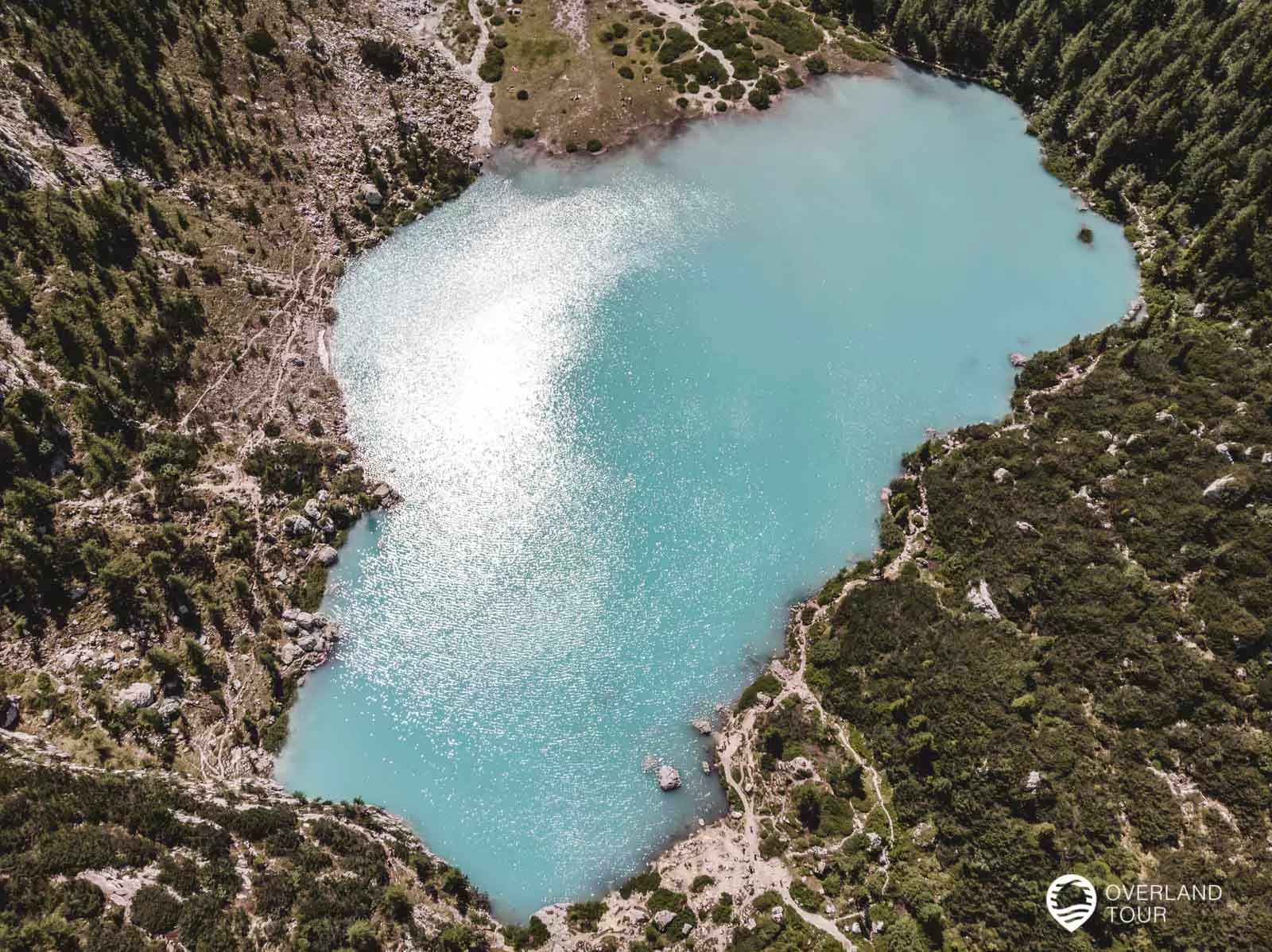 Wanderung zum Lago Di Sorapiss Der Lago Di Sorapiss von oben - Danke Drohne